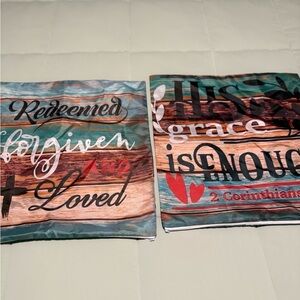 Religious Decorative Throw Pillow Covers - Teal, Rust, Cream